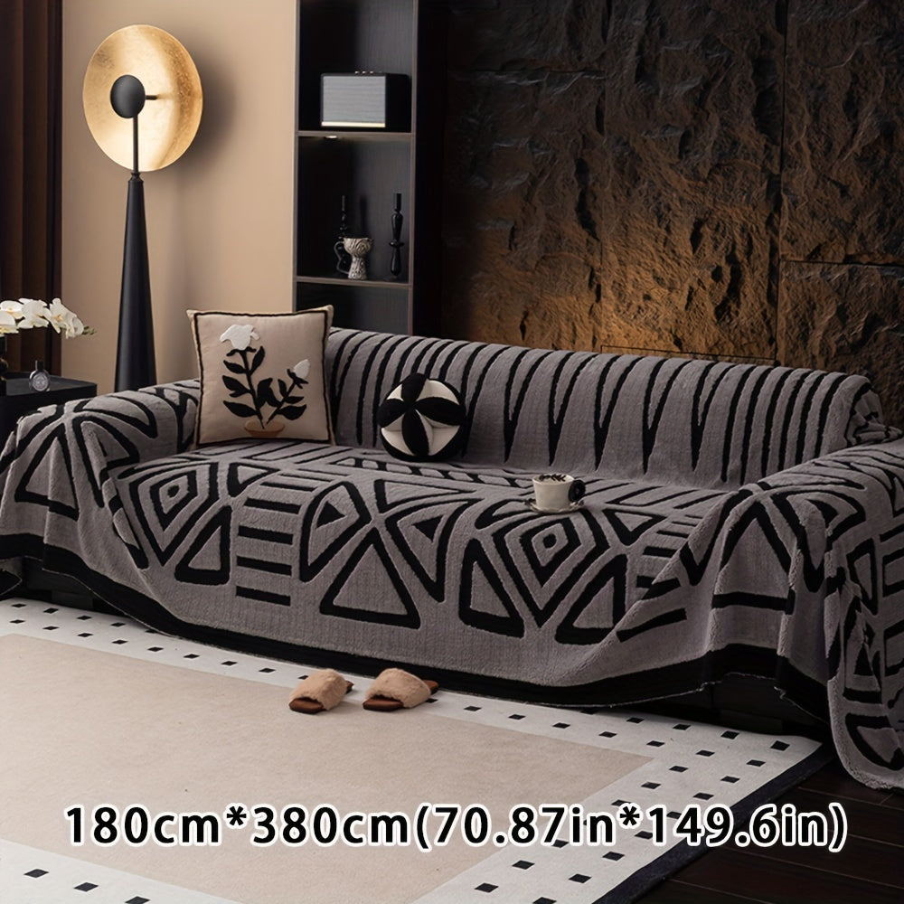 Boho Style Geometric Velveteen Sofa Throw with Machine Washable Cover for Armchair Loveseat and Sofa