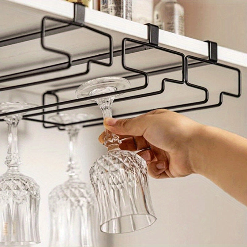 3-Piece Metal Space-Saving Wine Glass Rack No-Drill Upside-Down Stemware Organizer for Kitchen and Bar Cabinets