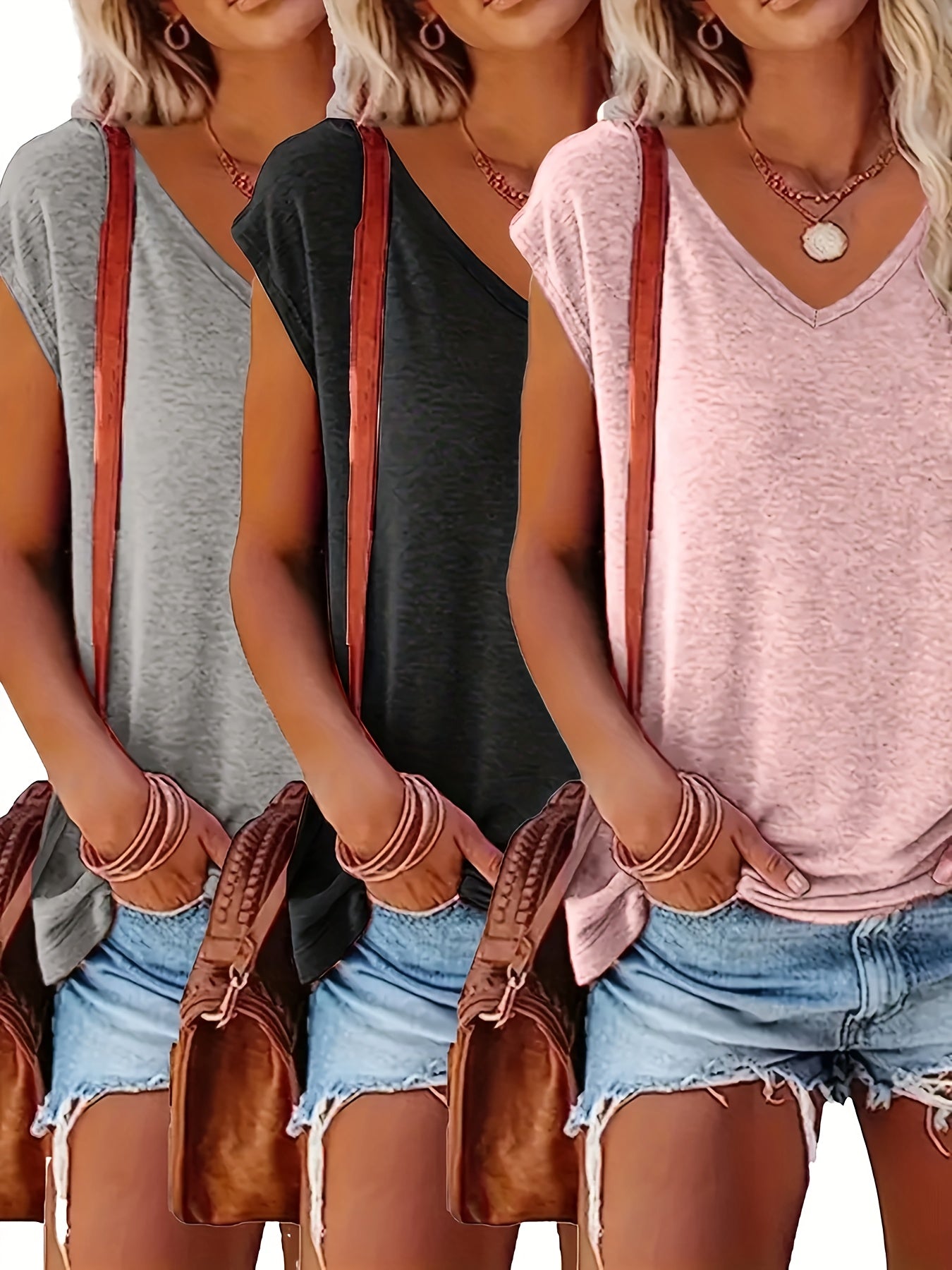 Plus Size Women's V-Neck T-Shirts Casual Short Sleeve Spring Summer