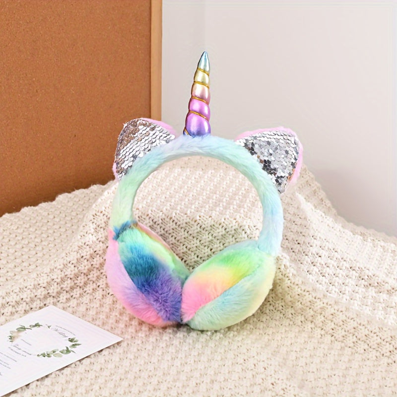 Unicorn Ear Warmers Fleece Winter Headband Sparkly Ears for Women