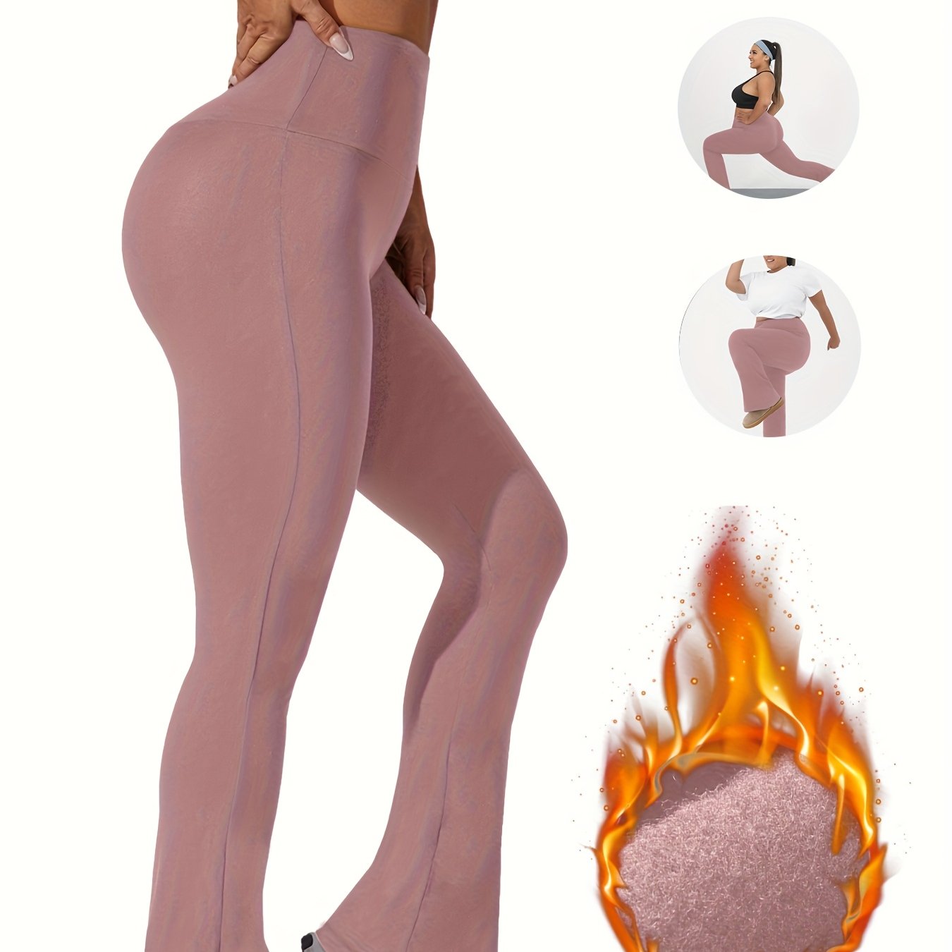 Plus Size Women's Soft High Waist Plush Flare Leggings Tummy Control