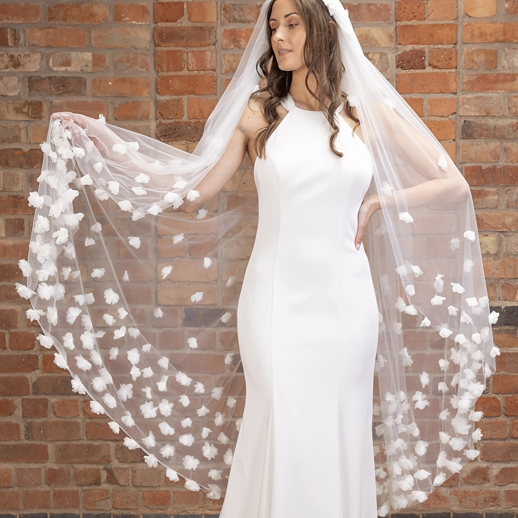 Elegant Bridal Veil 1.2m Long Single Layer with 3D Floral Design and Comb