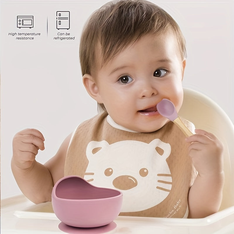 Baby Feeding Set with Silicone Bowl and Spoon for Toddlers Non-Slip Suction Cup Gift
