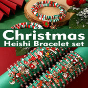 Set of 10 Bohemian Style Christmas Heishi Bracelets Adjustable Elastic with Ceramic Beads and Charms