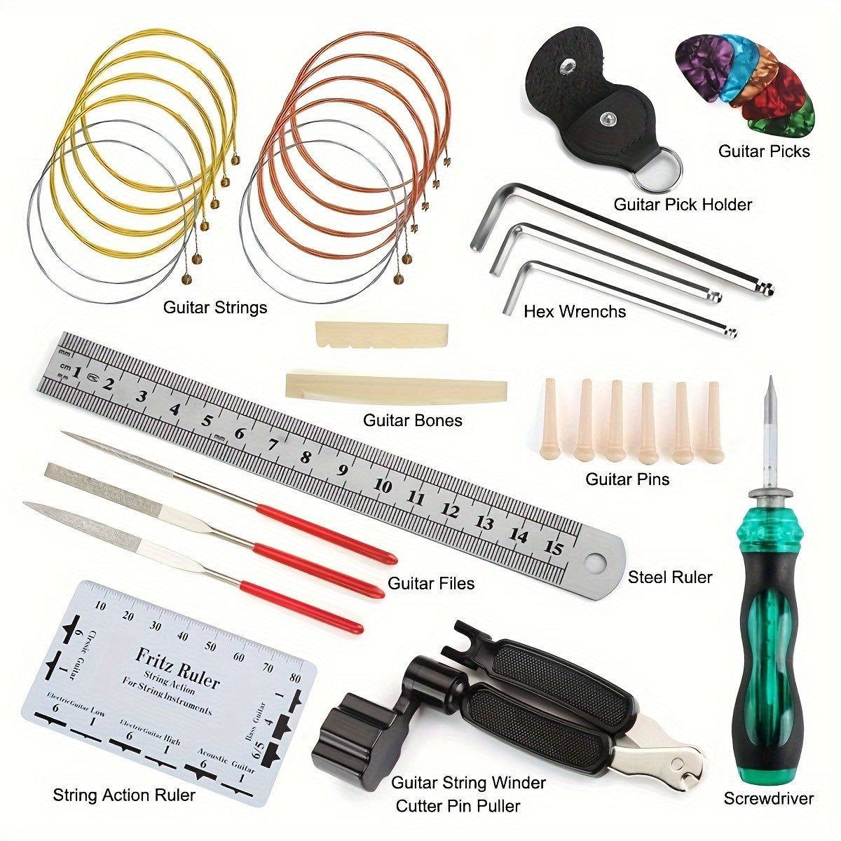 Guitar Repair Kit Set Stainless Steel Tools for String Changing Tuning and Maintenance