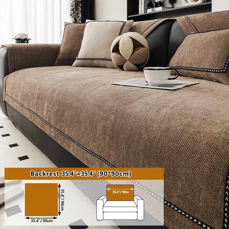 Chenille Sofa Cover with Lace Trim Non-Slip All-Season Furniture Protector Machine Washable