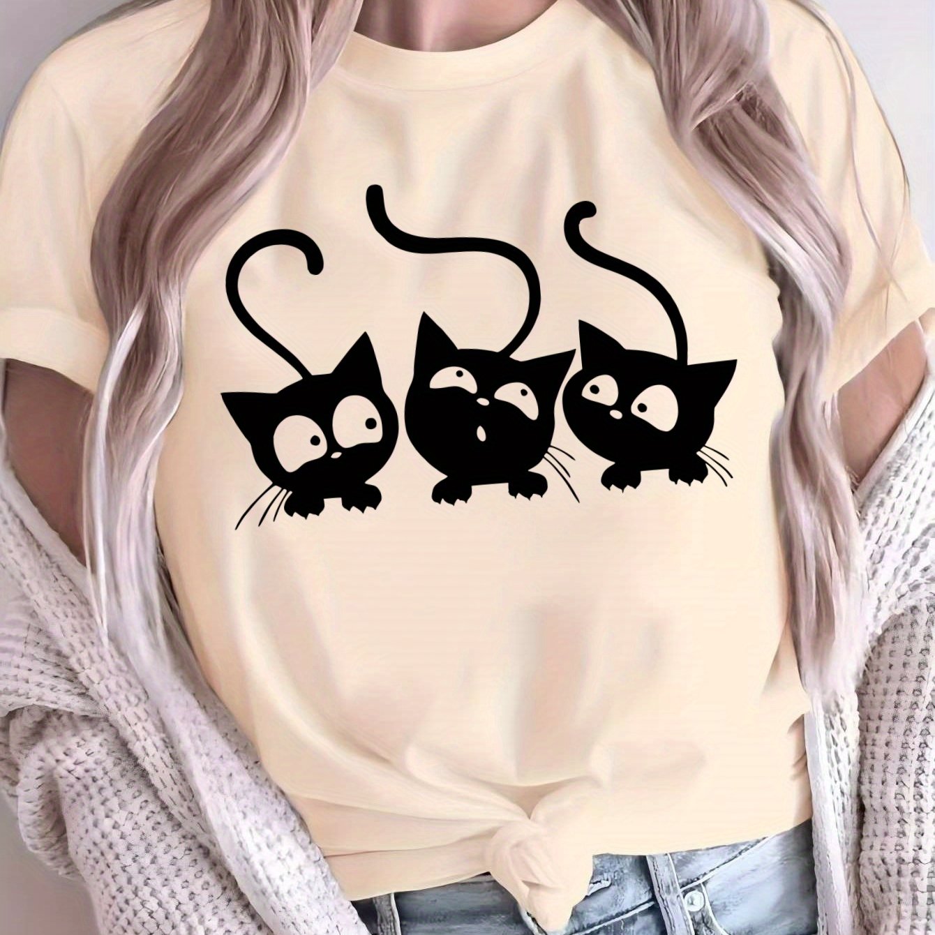 Women's Polyester Knit Crew Neck T-Shirt Short Sleeve Breathable All-Season