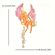 Vintage Enamel Pegasus Brooch Pin with Celestial Stars and Pearls for Women