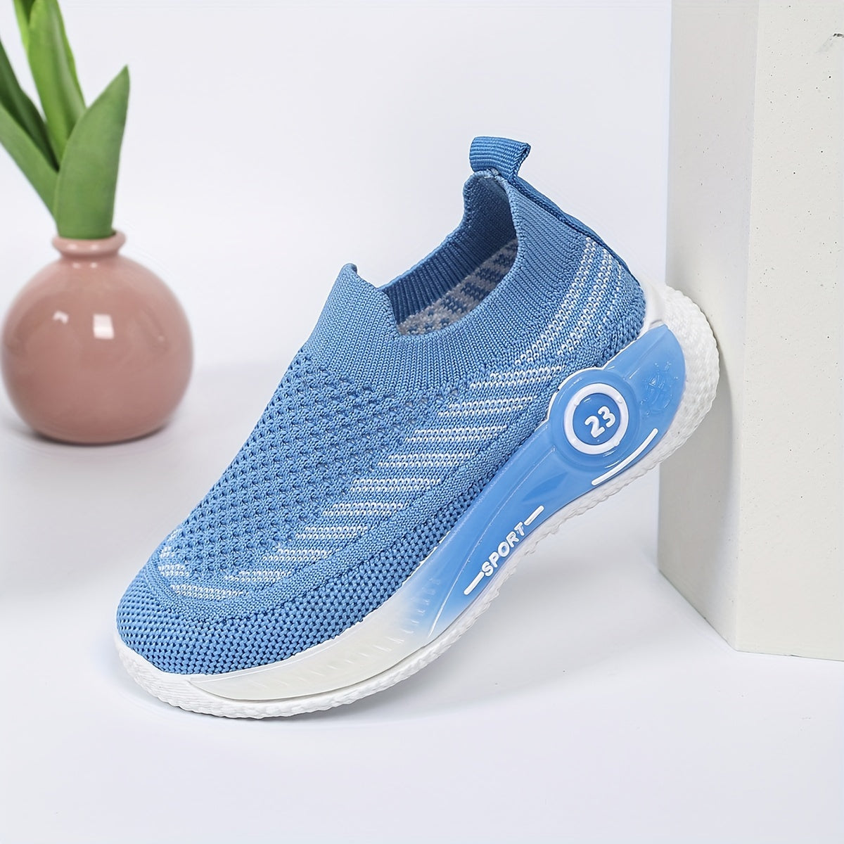 Kids' Slip-On Sneakers Boys Girls Breathable Knit Geometric Hollow Casual Athletic Shoes