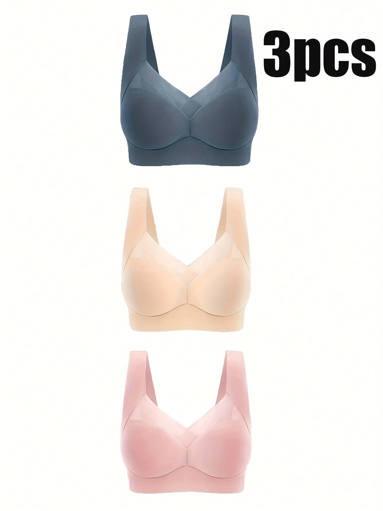 Women's Plus Size Seamless V-Neck Bras 3 Pack High Support Lightweight Padding