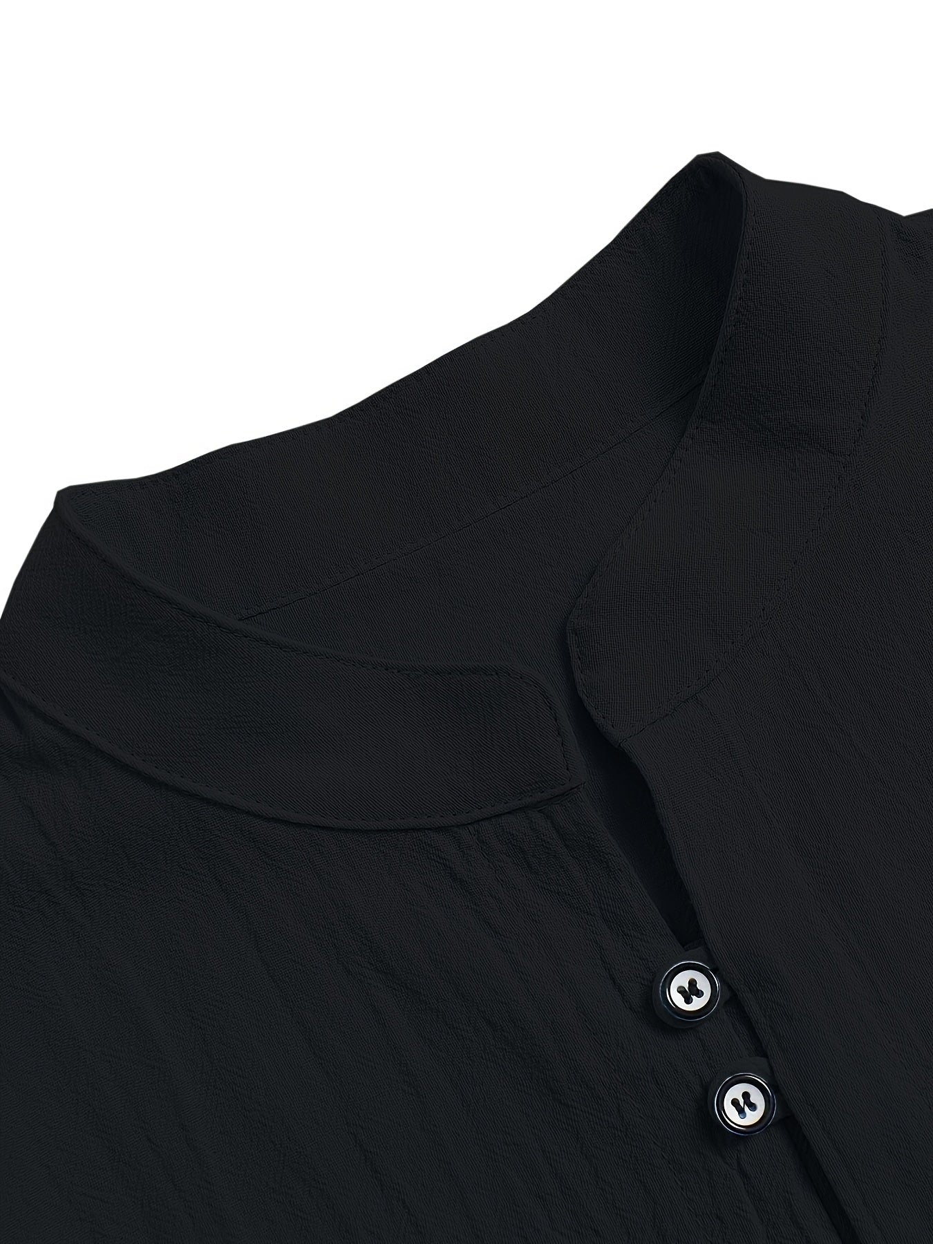 Men's Cotton Solid Color Stand Collar Long Sleeve Casual Shirt for Spring and Fall