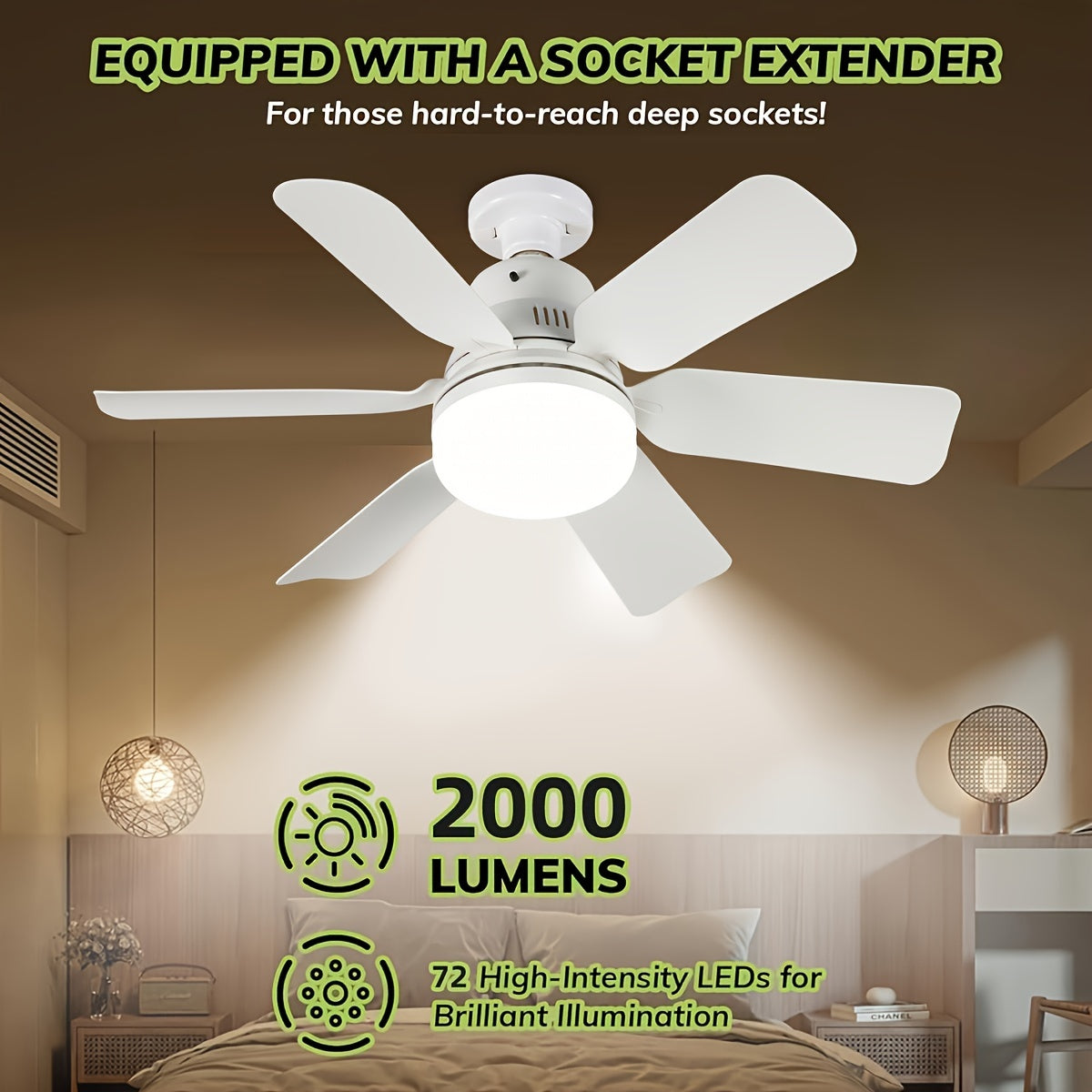 Modern Square Blade Ceiling Fan with LED Light Dimmable Remote 2000 Lumens