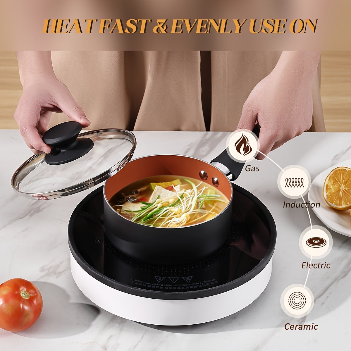 6-Piece Nonstick Kitchen Cookware Set with Induction Bottom and Utensils