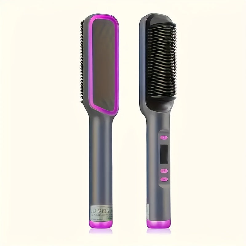 Pink and Black Electric Hair Straightener Brush with Heat Protection Dual Voltage Wet and Dry Use Auto Shut-Off