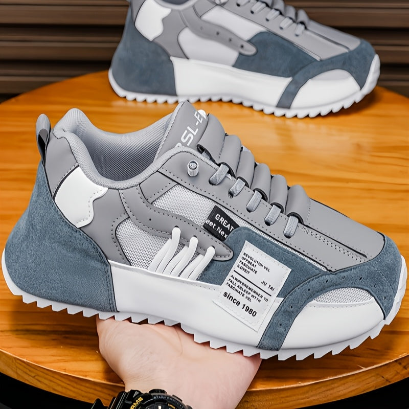 Men's Solid Color Low Top Lace-Up Sneakers Breathable Fabric Upper PVC Sole Casual Athletic Footwear