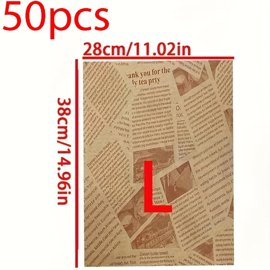 50pcs Food-Grade Oil-Proof Sandwich Packing Paper for Takeaway and Catering