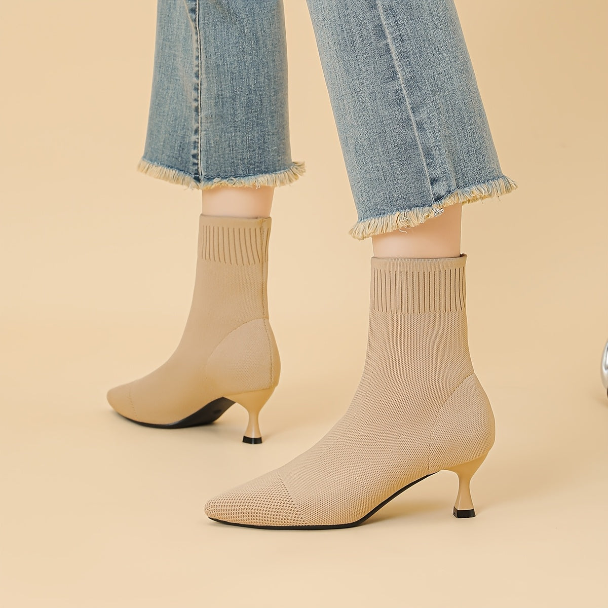 Women's Solid Color Breathable Fabric Ankle Boots Pointed Toe Stilettos