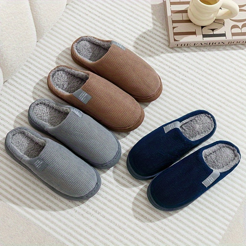 Pantuflas de interior con forro de felpa para hombre, casual, cálidas, con suela antideslizante, otoño e invierno