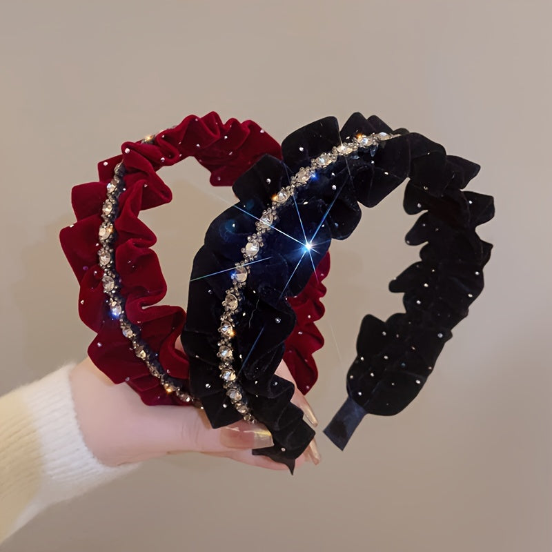 Black Velvet Headband with Rhinestones for Weddings and Formal Events