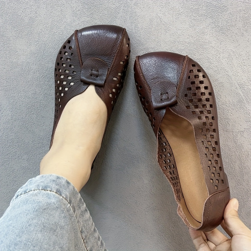 Women’s Brown Leather Loafers Casual Comfortable Soft Sole Rubber Base