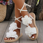 Women's Double Floral Ankle Strap Sandals Lightweight Flat Summer Beach Shoes