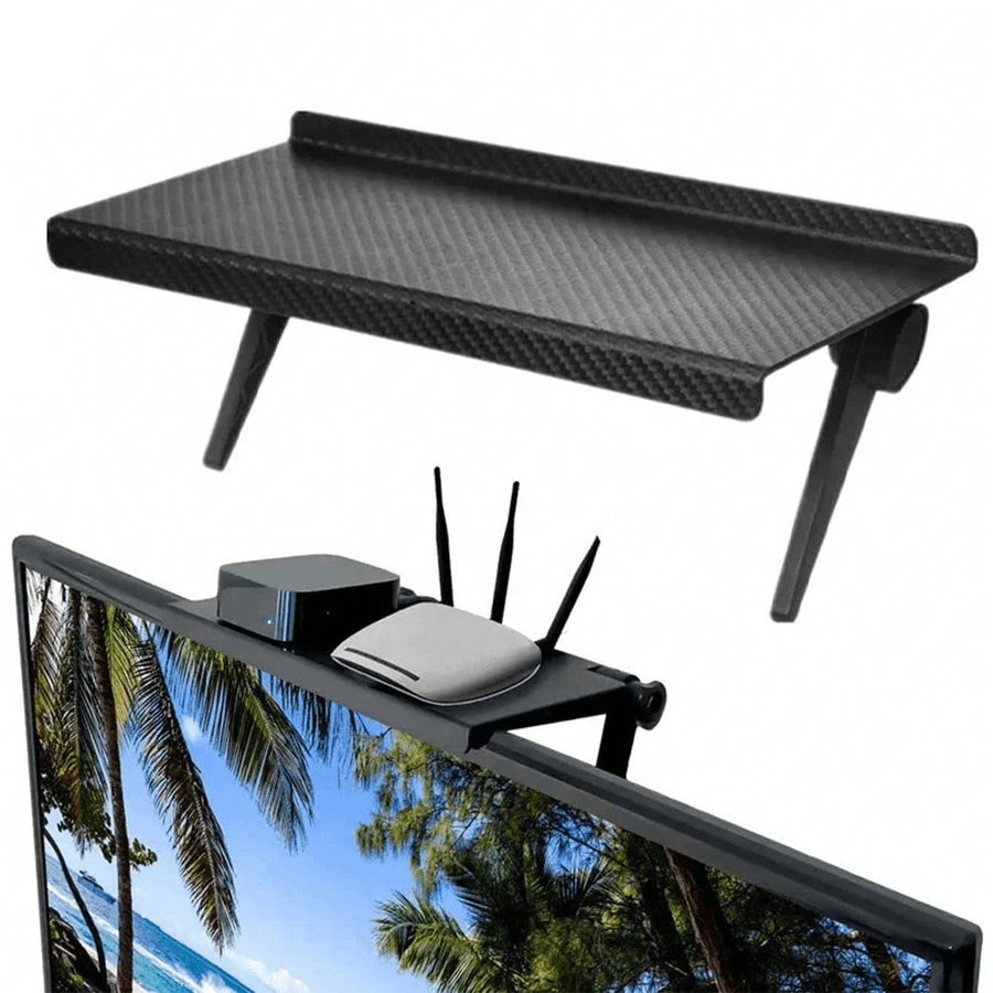 Adjustable Black ABS Plastic TV and Monitor Storage Rack with Floating Shelves