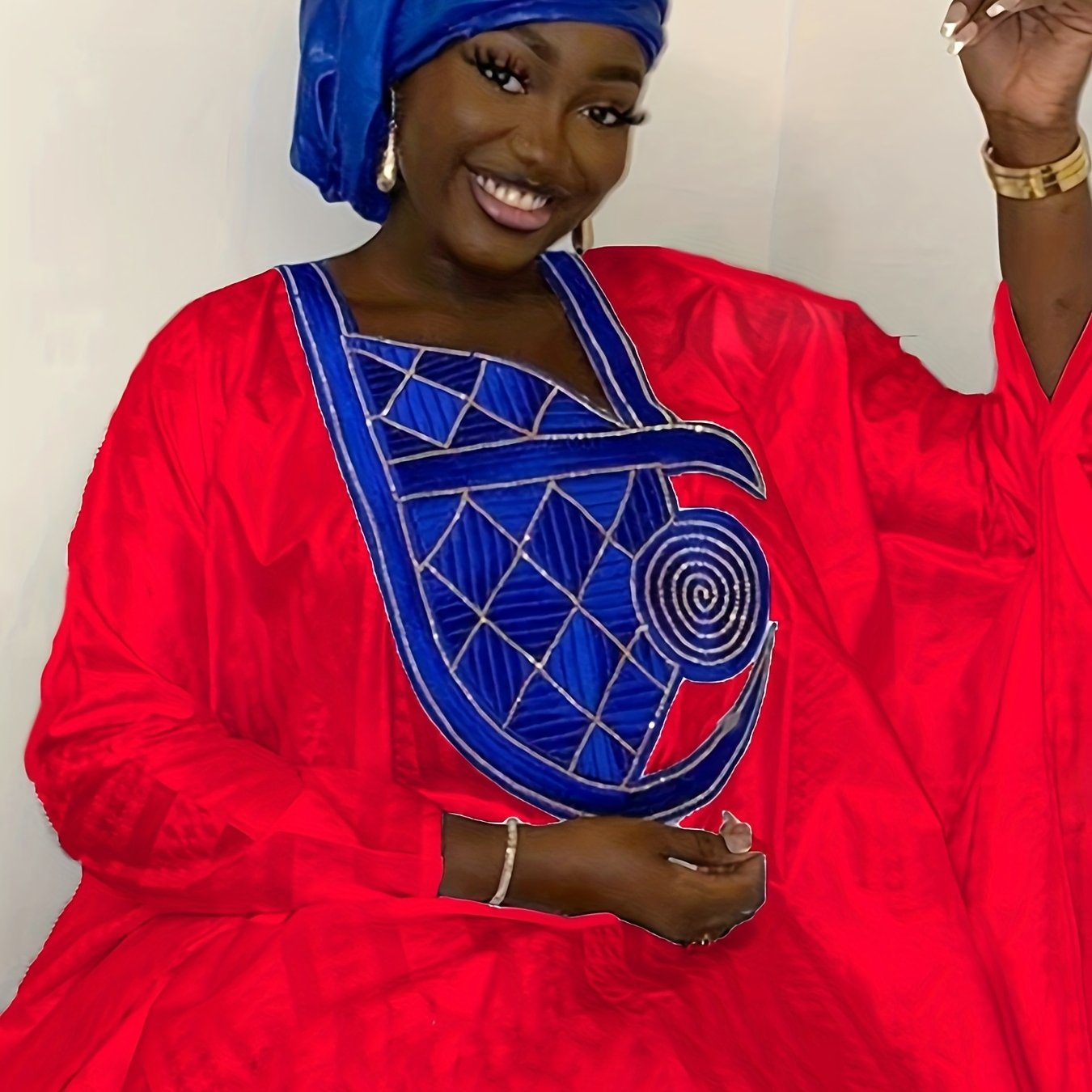 Women's Blue And White Long Bazin Riche Gown For Weddings