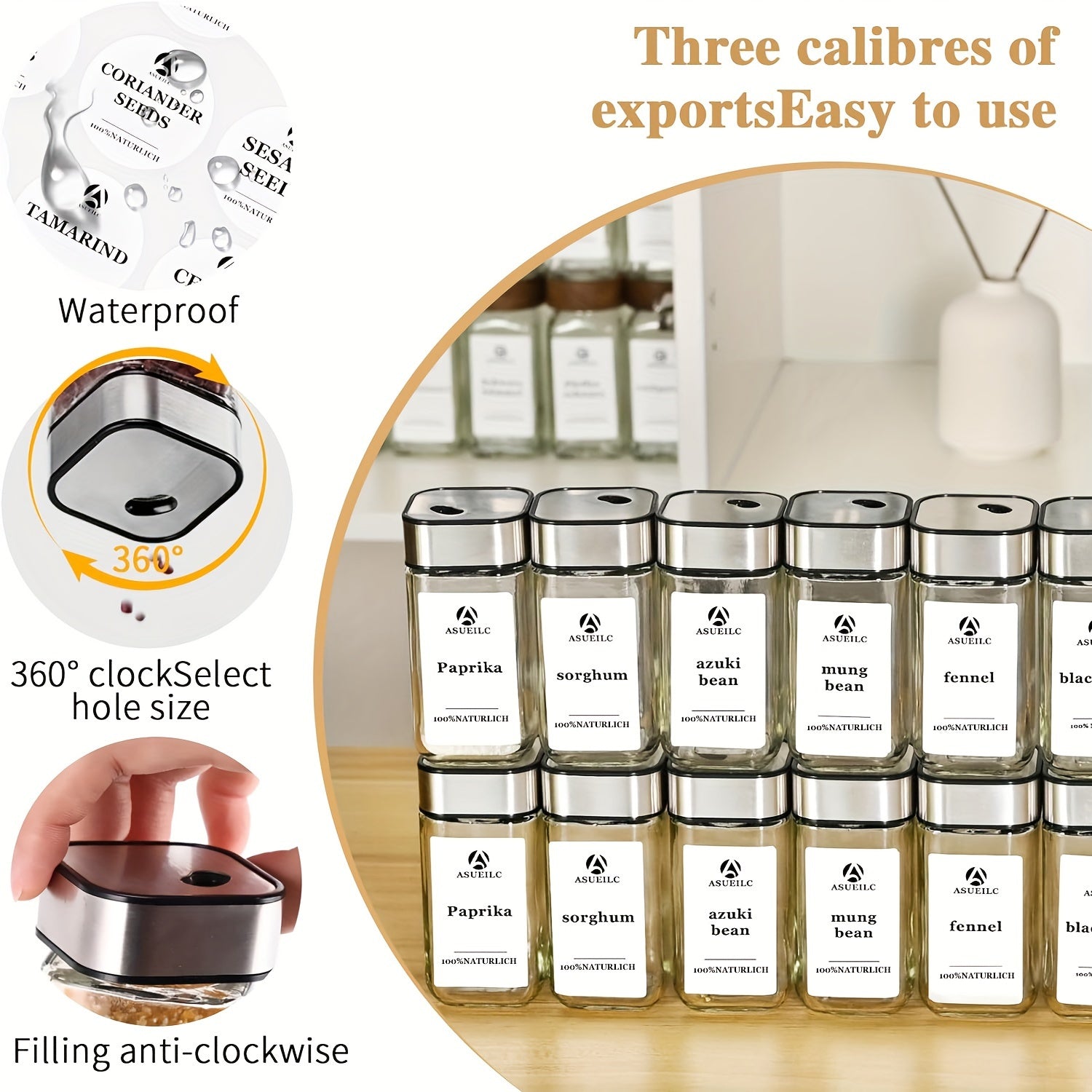 Set of 24 Square Glass Spice Jars with Writable Labels and Twist-Top Lids