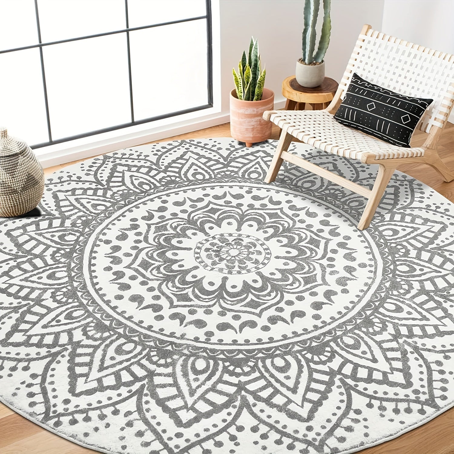 Bohemian Flower Round Carpet Rug Non-slip Indoor Living Room Bedroom Decor