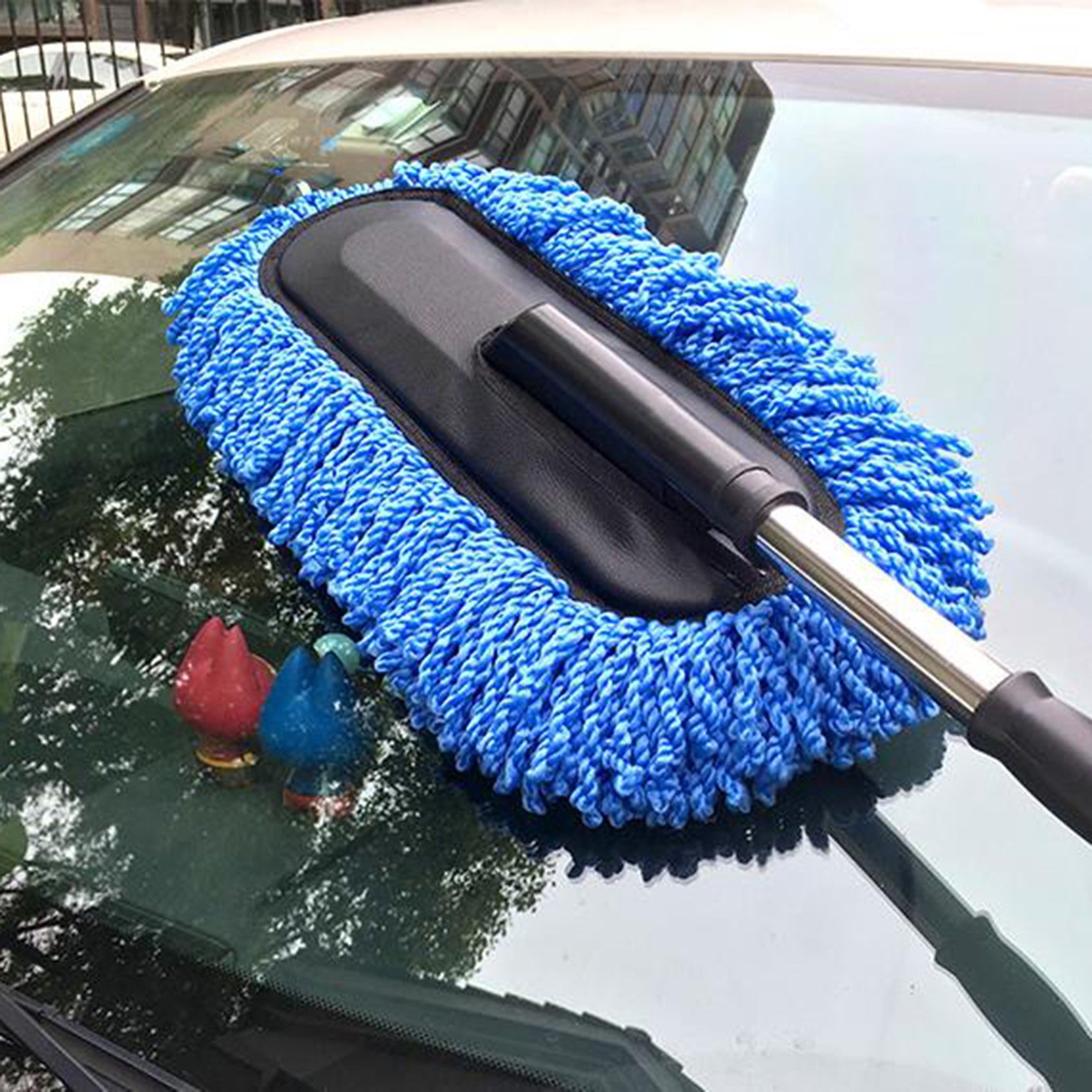 Extendable Car Wash Mop with Detachable Microfiber Pads and Stainless Steel Handle