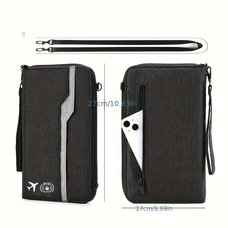 Large Waterproof Passport Holder with Card Slots and Shoulder Strap