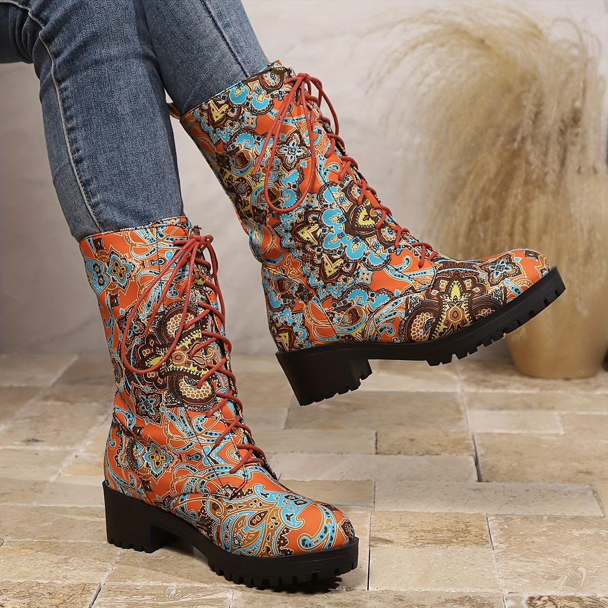 Женские ботинки с цветочным граффити на щиколотке, утеплённая подкладка, резиновая подошва, повседневный стиль
