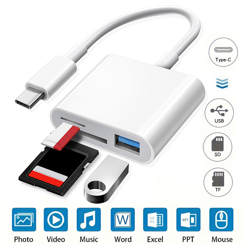USB Type-C Card Reader for SD and TF Cards Fast Data Transfer Compact White