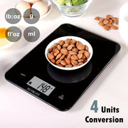 NUTRI FIT Raqamli Oshxona Tarozisi, 22lb/10kg Quvvatga ega, Aniq Unc va Gramlar, 6 Ta Birlik, Batareya Kerakmas, Qora Ko'rsatkich Birligi, Temperlangan Shisha, Oshxona Og'irlik Asbobi.