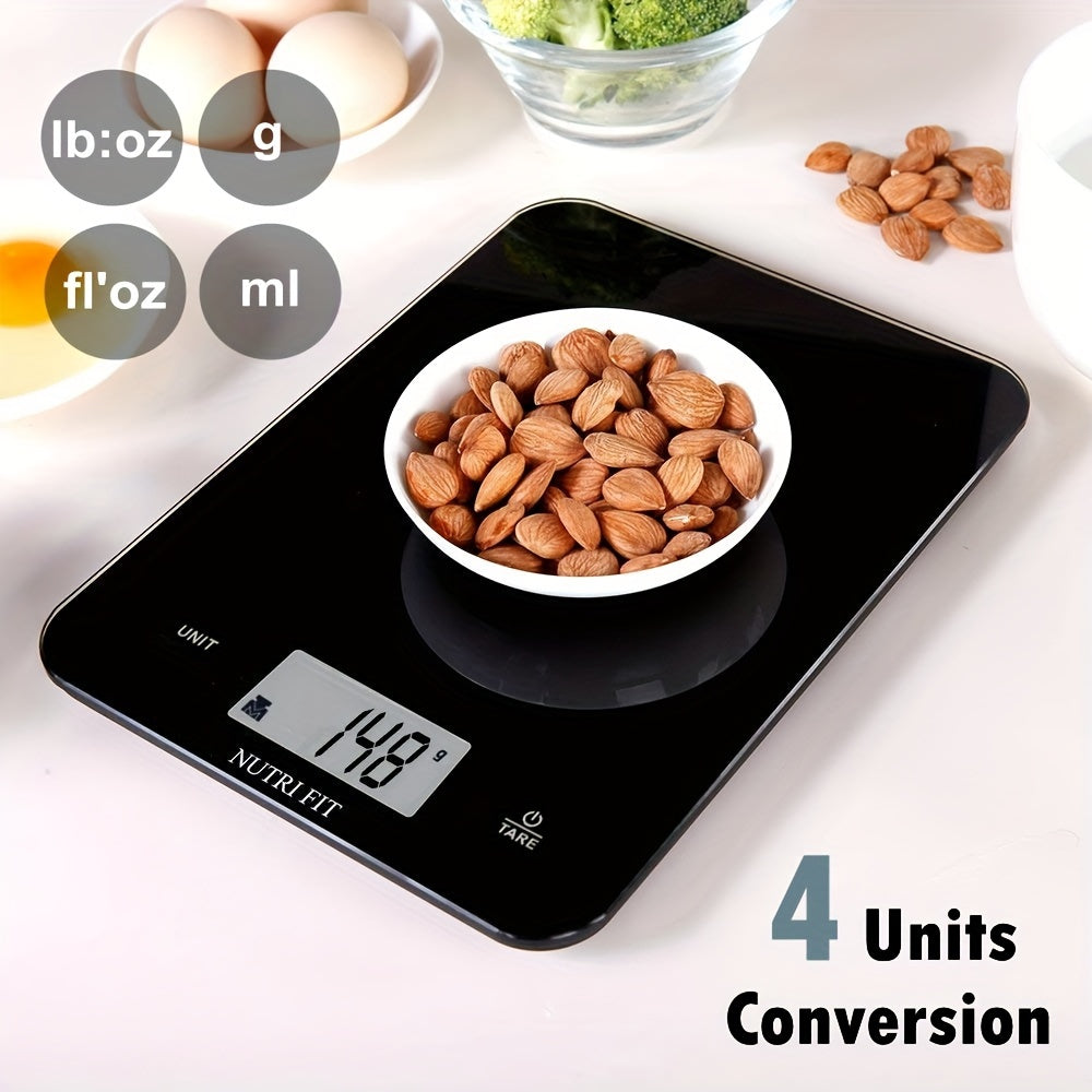 NUTRI FIT Raqamli Oshxona Tarozisi, 22lb/10kg Quvvatga ega, Aniq Unc va Gramlar, 6 Ta Birlik, Batareya Kerakmas, Qora Ko'rsatkich Birligi, Temperlangan Shisha, Oshxona Og'irlik Asbobi.