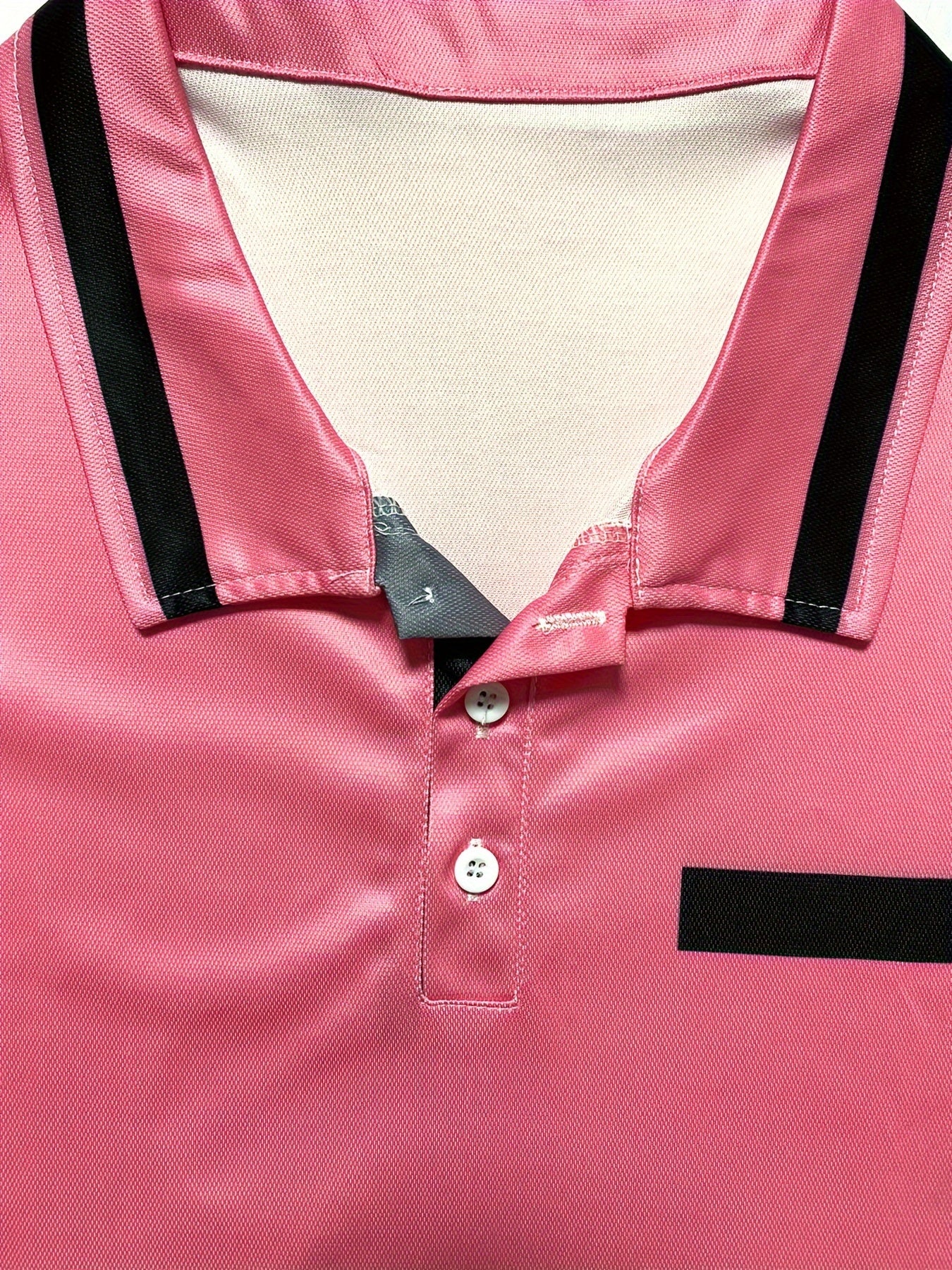 Men's Short Sleeve Bright Pink Shirt with Black and White Collar for Summer Outdoor Activities