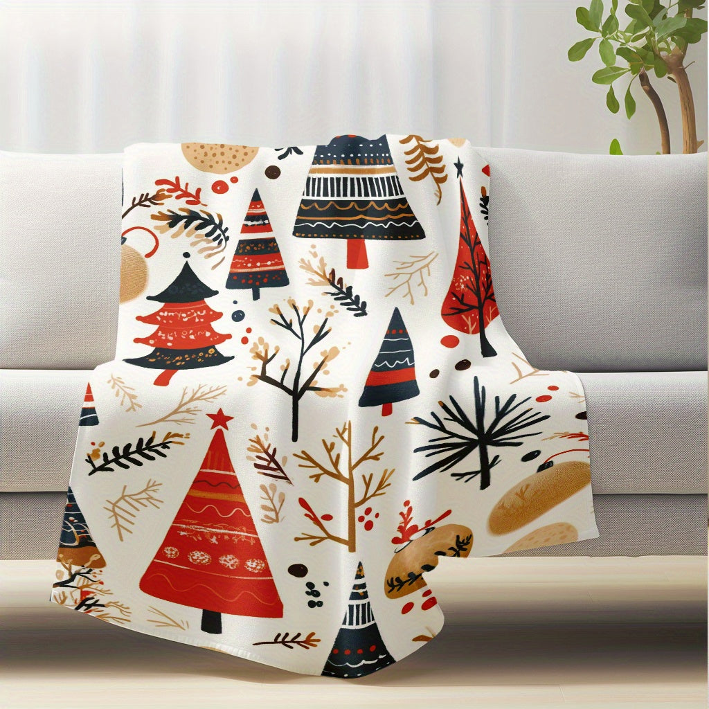 Christmas Tree Fleece Blanket Soft Warm Flannel Throw for Home Office Travel