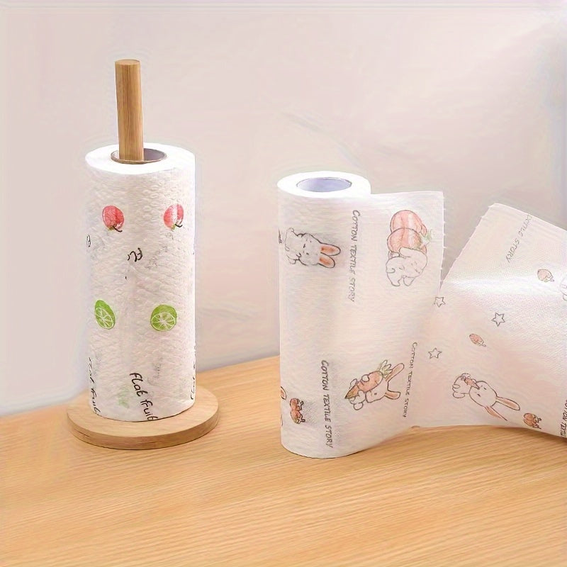 50 Cartoon Style Disposable Cleaning Cloths on a Roll for Kitchen Wet and Dry Use