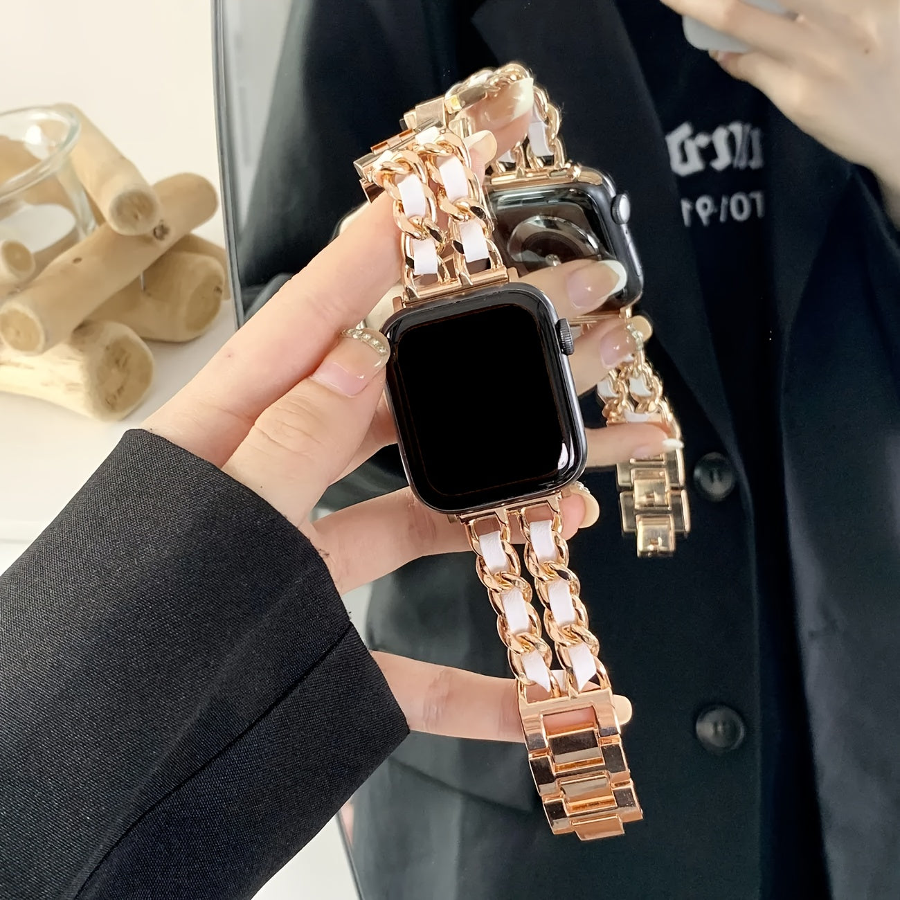 Small Metal Stitched Watch Band Compatible with Apple Watch 38mm 40mm 41mm 42mm 44mm 45mm 46mm 49mm