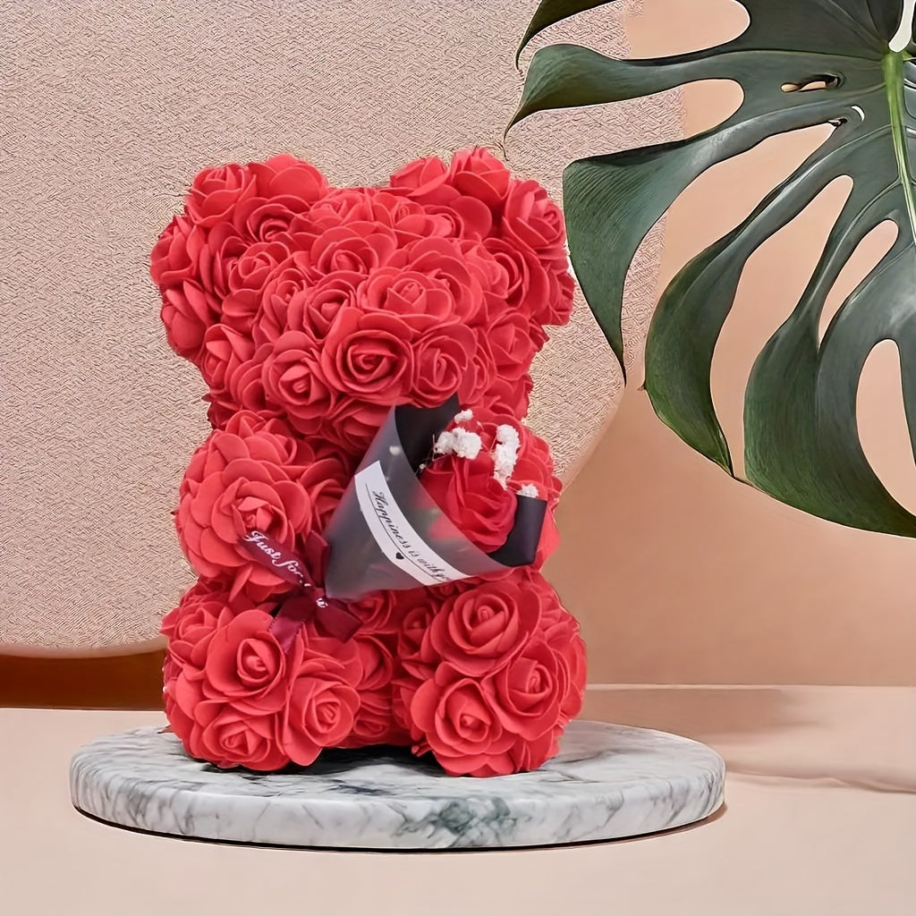 Preserved Flower Teddy Bear with "I Love You" Message for Valentine's Day and Special Occasions