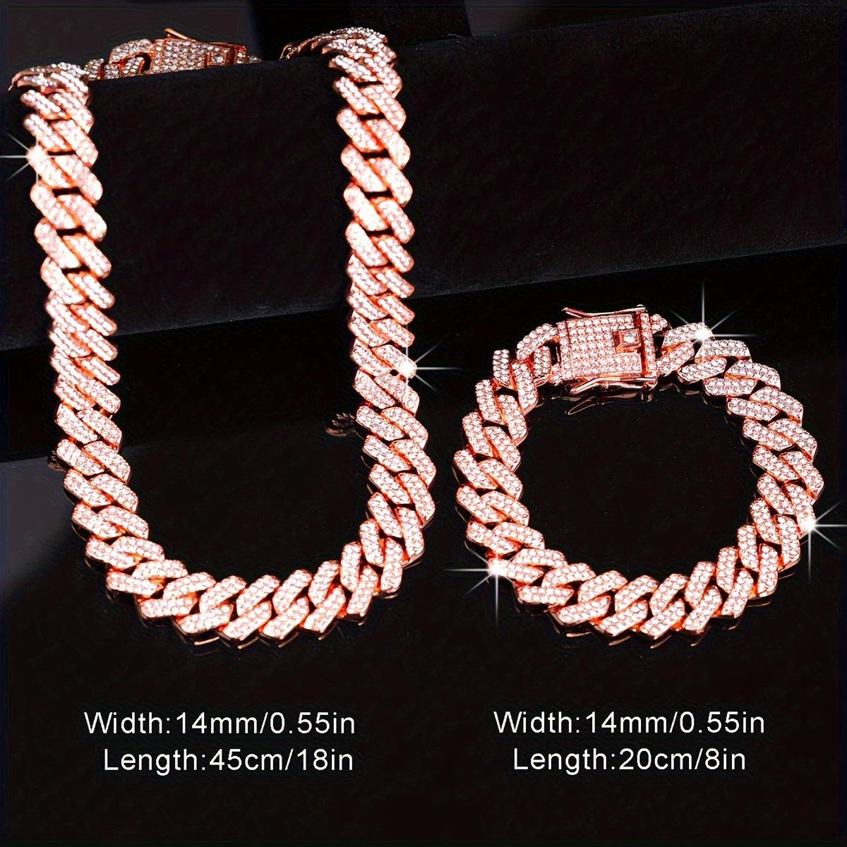 Set of 2 Punk Style Chain Necklace and Bracelet Unisex Jewelry for Men Women