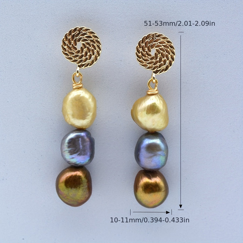 Vintage Baroque Freshwater Pearl Earrings for Women 14K Gold Plated Irregular Multicolor June Birthstone
