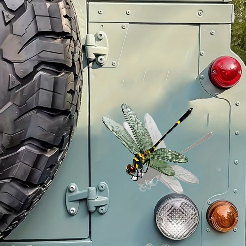 Pegatina de vinilo 3D libélula impermeable, resistente a los arañazos, verde y amarilla, para coche, portátil, motocicleta, decoración
