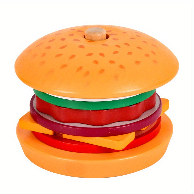 Kids Wooden Pretend Food Set for Kids Kitchen Play with Sandwich and Hamburger Toys