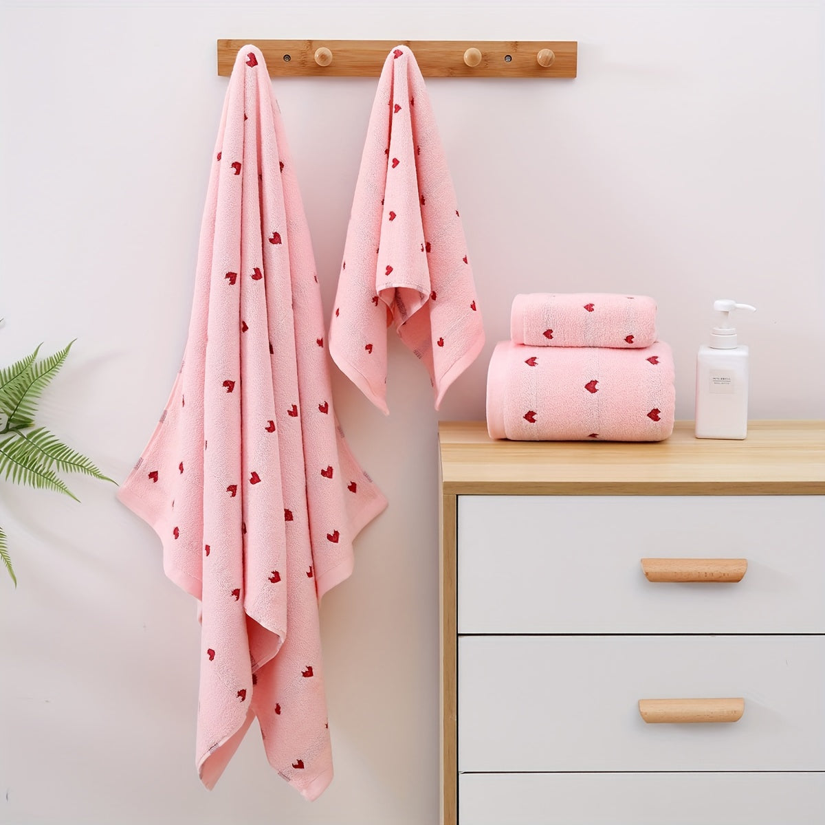 Cotton Bath Towel and Face Towel Set Thick Absorbent Peach Heart Style Home Use