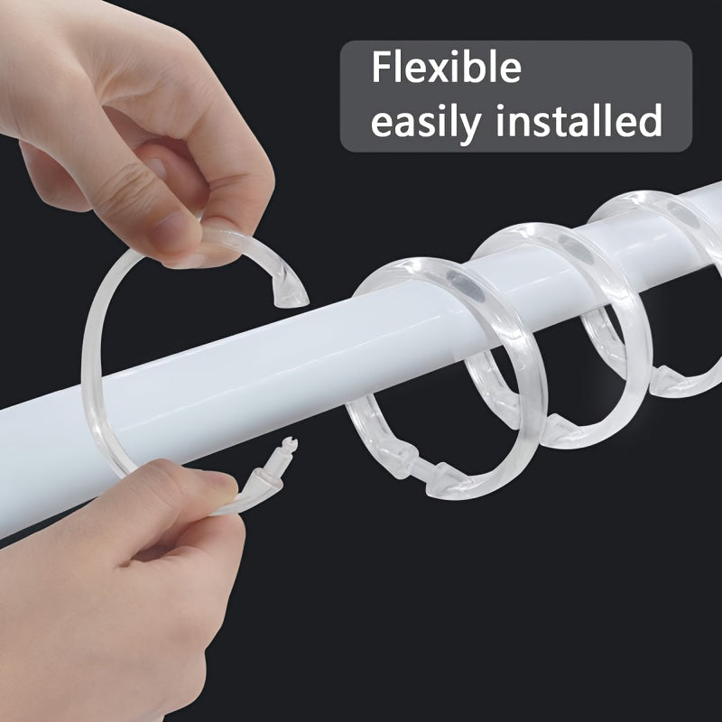 12 Durable Clear Plastic Shower Curtain Rings for Bathroom Curtains and Window Rods