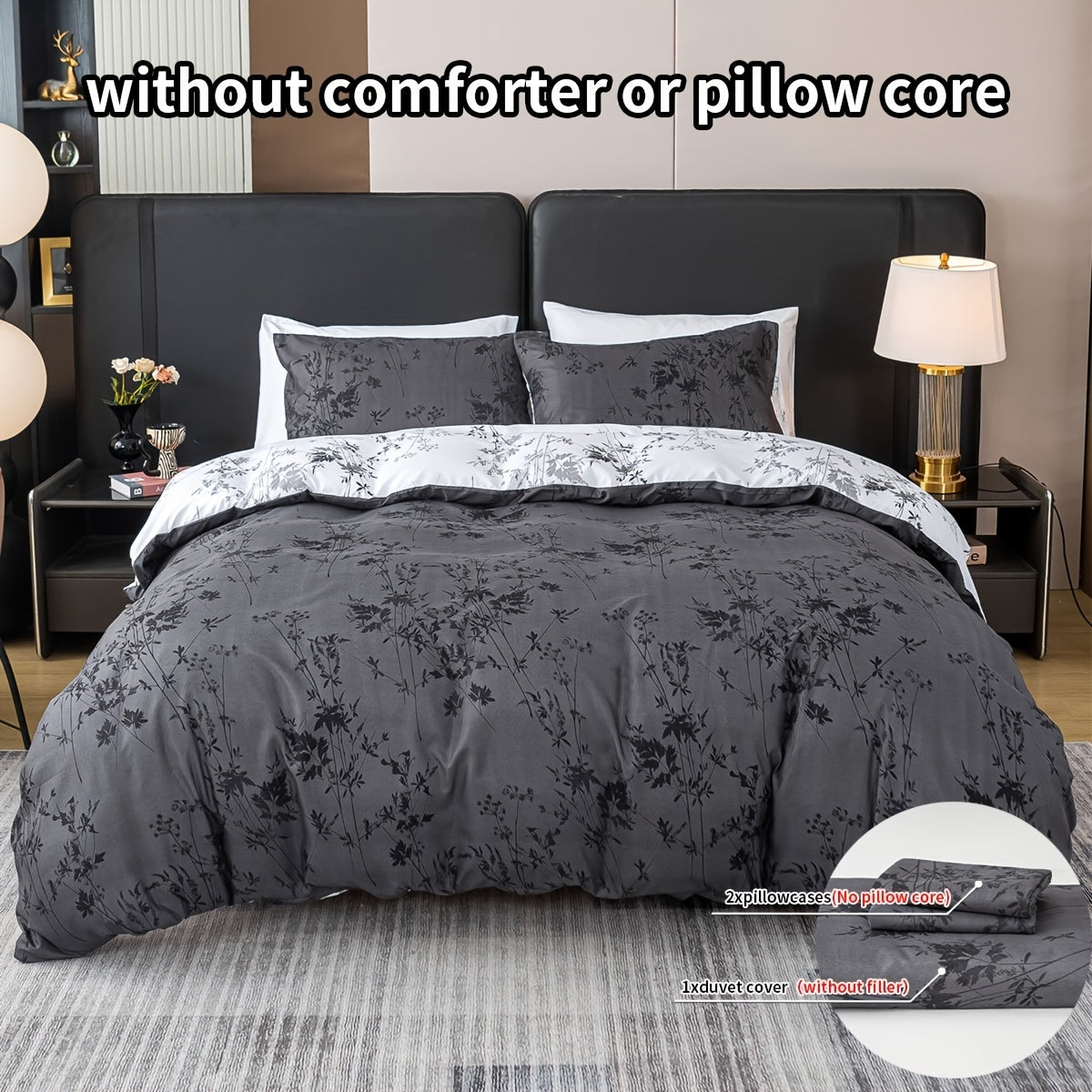 Floral Print Polyester Duvet Cover Set with Pillowcases All-Season Bedding