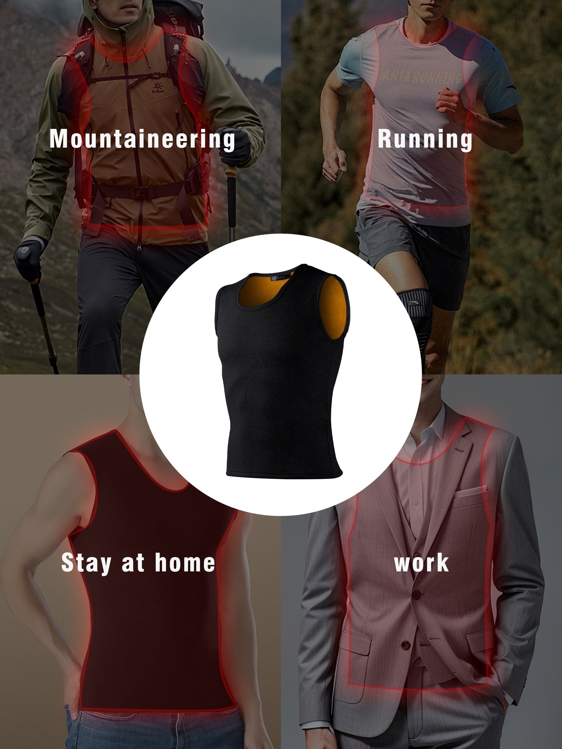 Men's Winter Vest Sleeveless Fleece Lined Outdoor Hiking Warm Polyester Fiber Fill