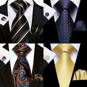Men's Striped Necktie Set with Cufflinks and Pocket Square for Business and Parties