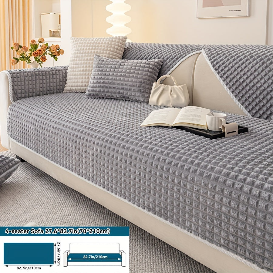 Plaid plush divan qoplamasi, sirpanmas dizayn bilan, hayvonlar uchun va barcha mavsumlar uchun mukammal. Turli xil mebellar uchun mos keladi.